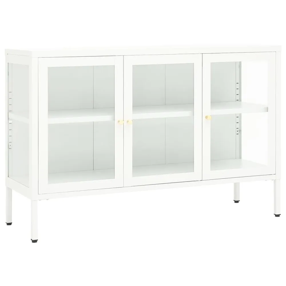 Aparador 105x35x70 cm vidro e ço branco com Iluminação LED Integrada
