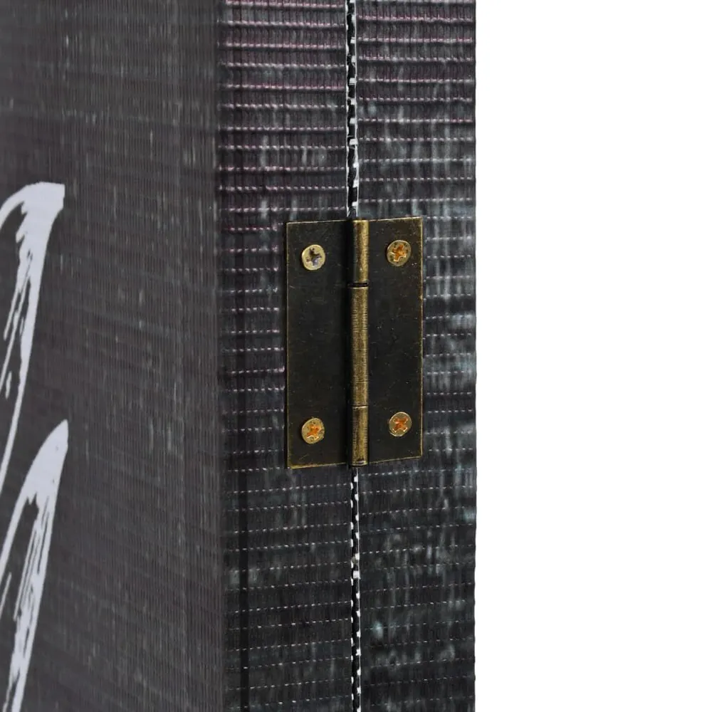 Biombo dobrável com estampa de penas 120x170 cm preto e branco com Pés Ajustáveis