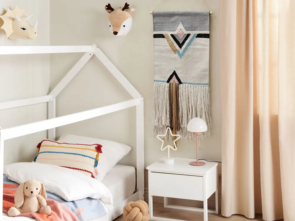 Caixa Decorativa de Decoração de parede em algodão creme com borlas KABIRWALA
