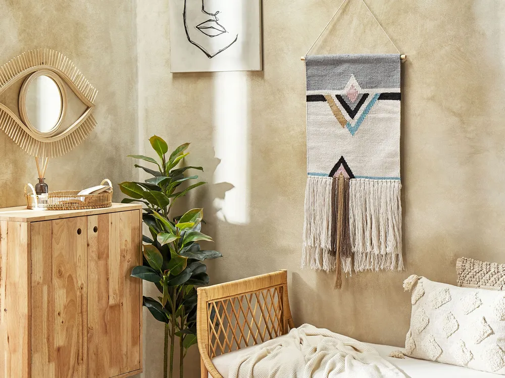 Caixa Decorativa de Decoração de parede em algodão creme com borlas KABIRWALA