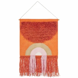 Decoração de parede em algodão laranja com borlas KAMALIA Material Reciclado