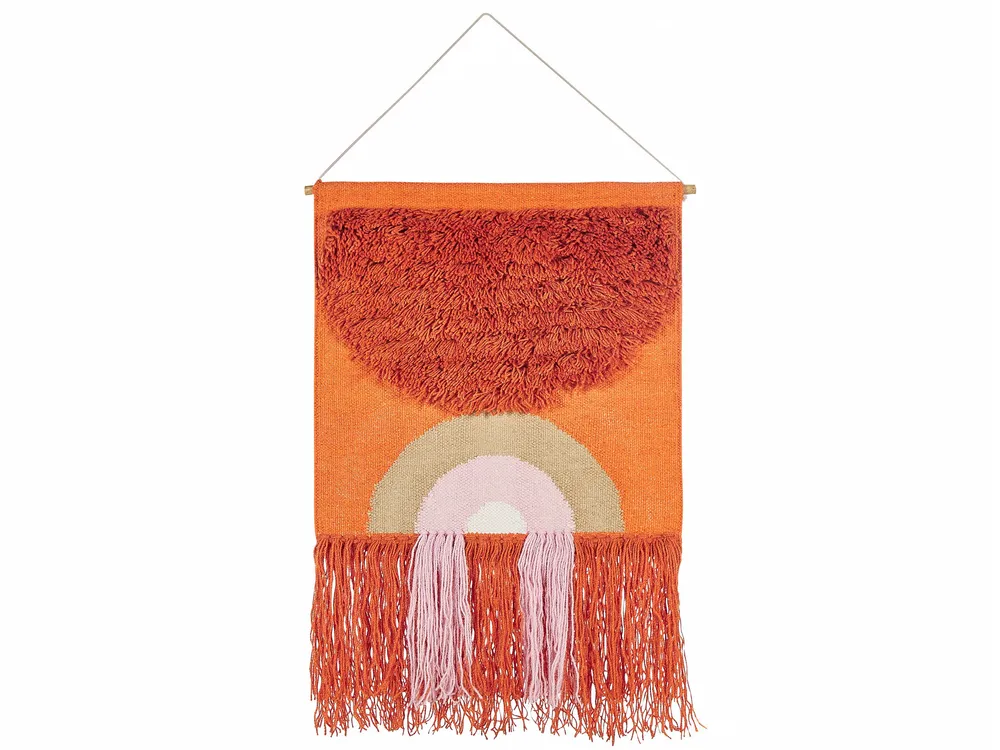Decoração de parede em algodão laranja com borlas KAMALIA Material Reciclado