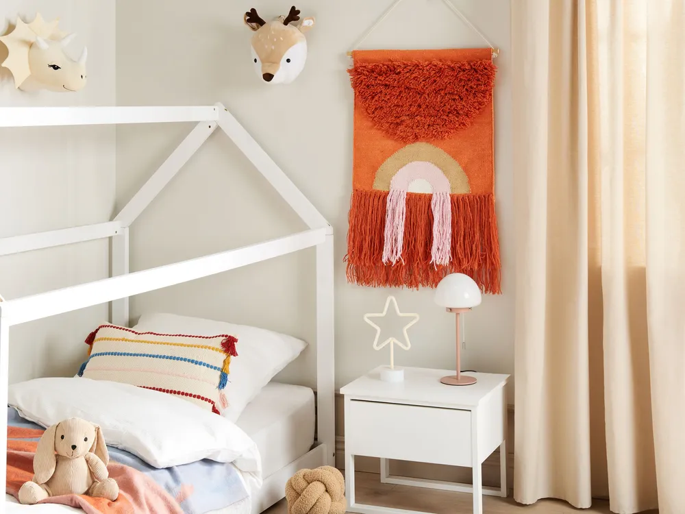Decoração de parede em algodão laranja com borlas KAMALIA Material Reciclado