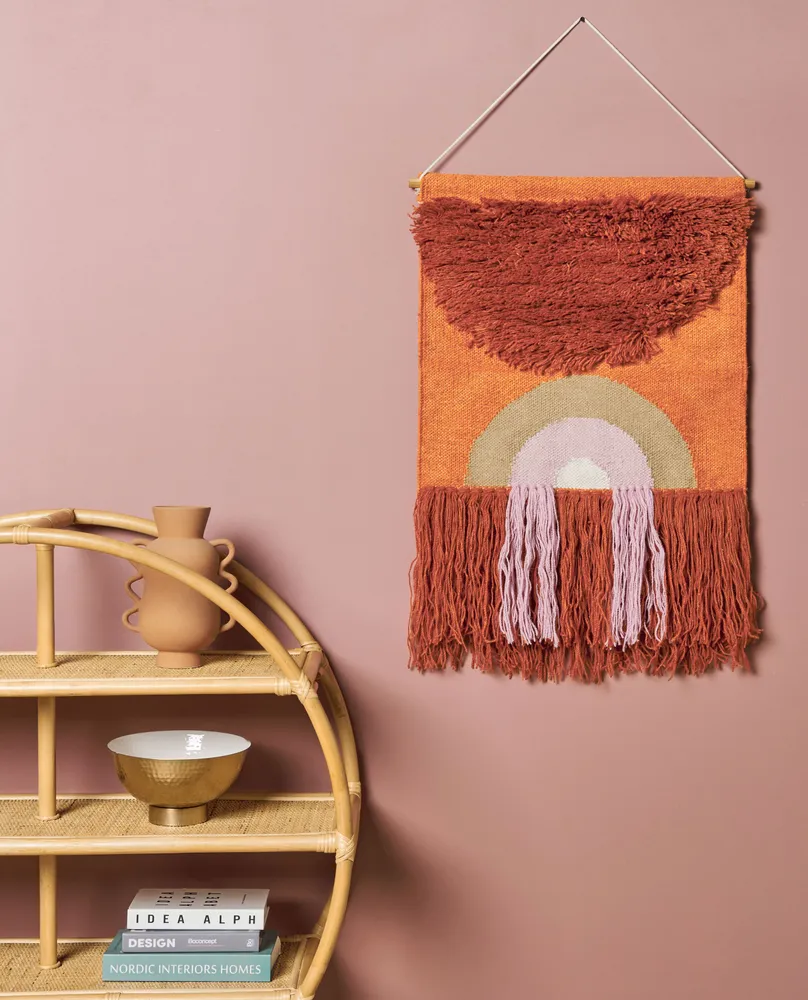 Decoração de parede em algodão laranja com borlas KAMALIA Material Reciclado