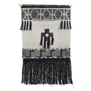 Premium Decorativo Decoração de parede em algodão creme e preto com borlas LARKANA