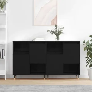 Aparadores 2 pcs derivados de madeira preto com 4 Gavetas
