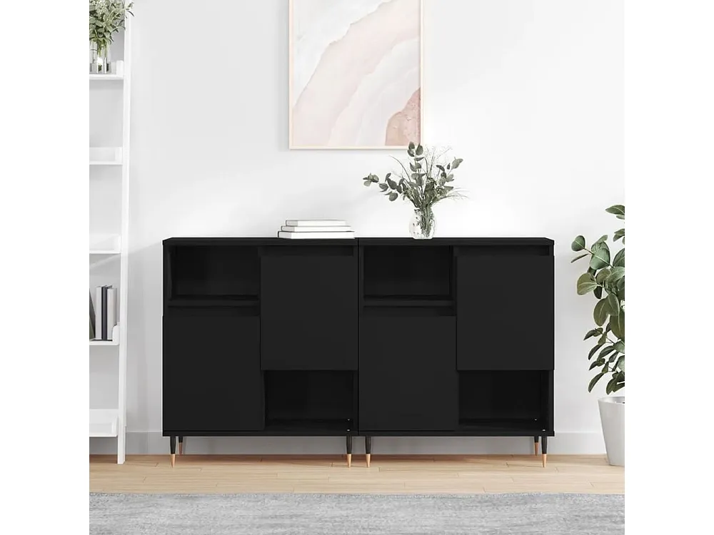Aparadores 2 pcs derivados de madeira preto com 4 Gavetas