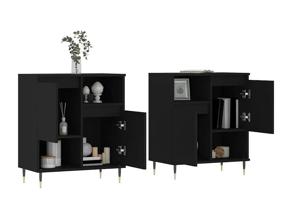 Aparadores 2 pcs derivados de madeira preto com 4 Gavetas