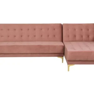 Sofá de canto 4 lugares em veludo rosa à esquerda ABERDEEN Medidas Queen Size