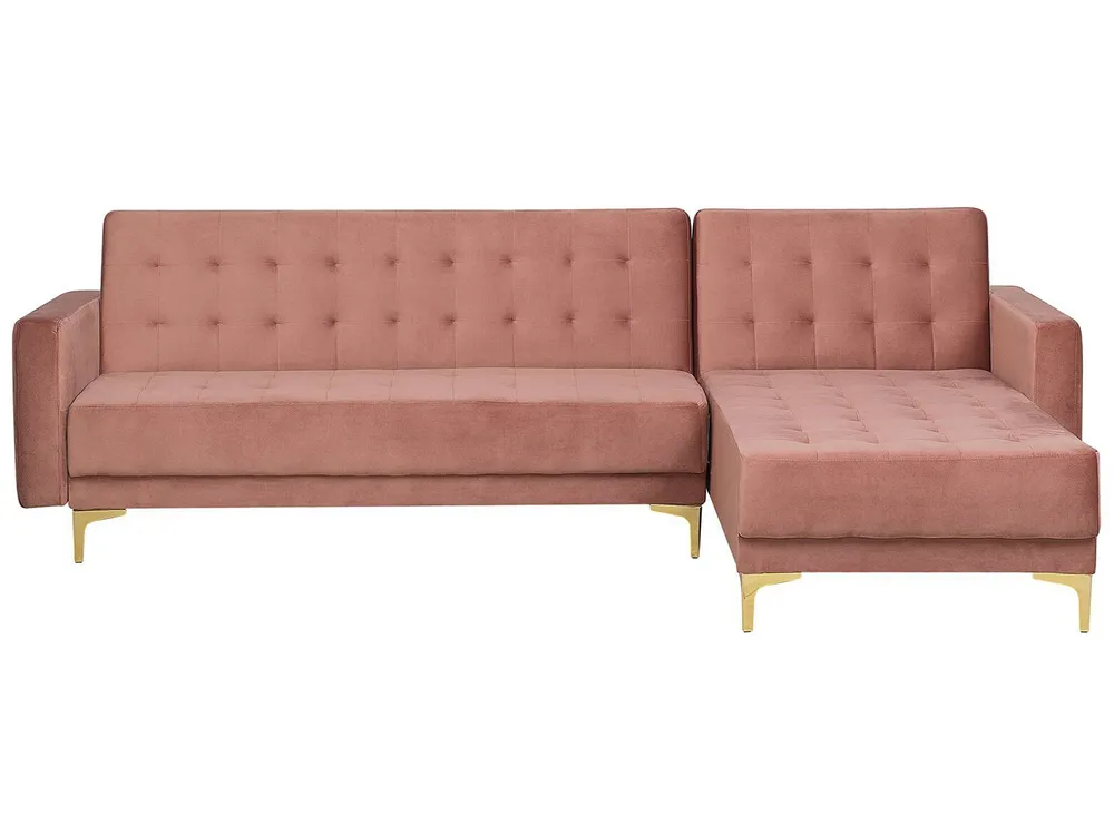 Sofá de canto 4 lugares em veludo rosa à esquerda ABERDEEN Medidas Queen Size