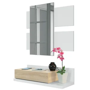 Hall Telma 1 gaveta e Espelho Cor Branco/Carvalho Compatível com Sistema de Armários IKEA PAX