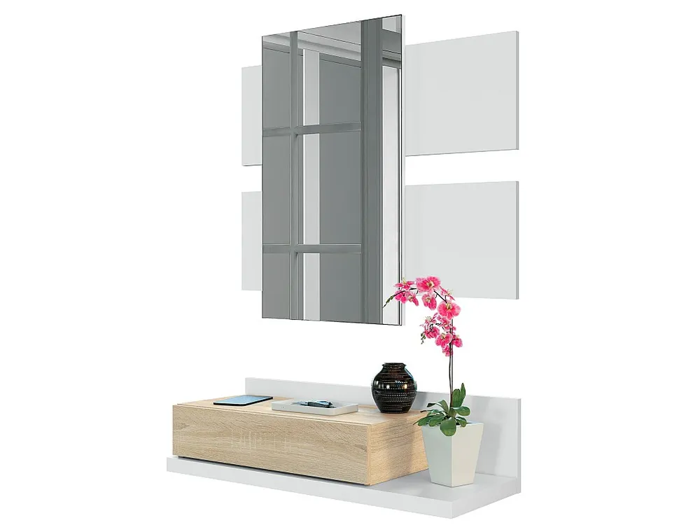 Hall Telma 1 gaveta e Espelho Cor Branco/Carvalho Compatível com Sistema de Armários IKEA PAX