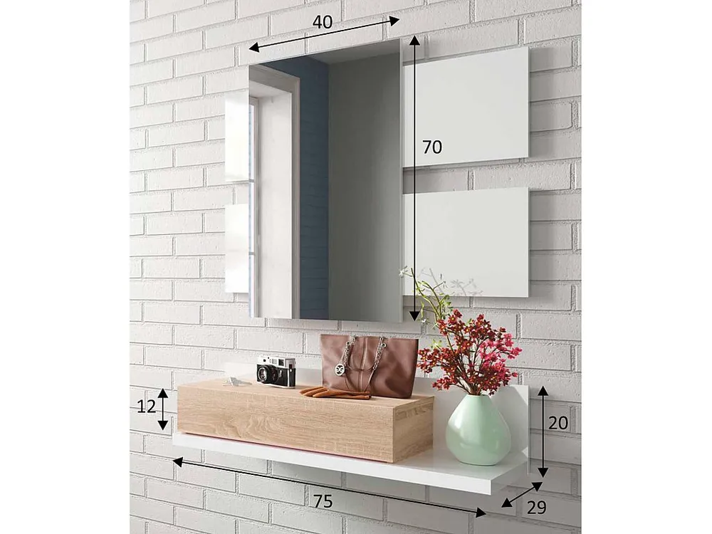 Hall Telma 1 gaveta e Espelho Cor Branco/Carvalho Compatível com Sistema de Armários IKEA PAX