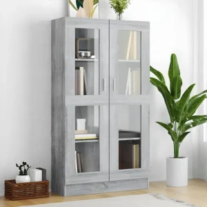Vitrine 82,5x30,5x150 cm derivados de madeira cinzento sonoma com Regulagem de Altura