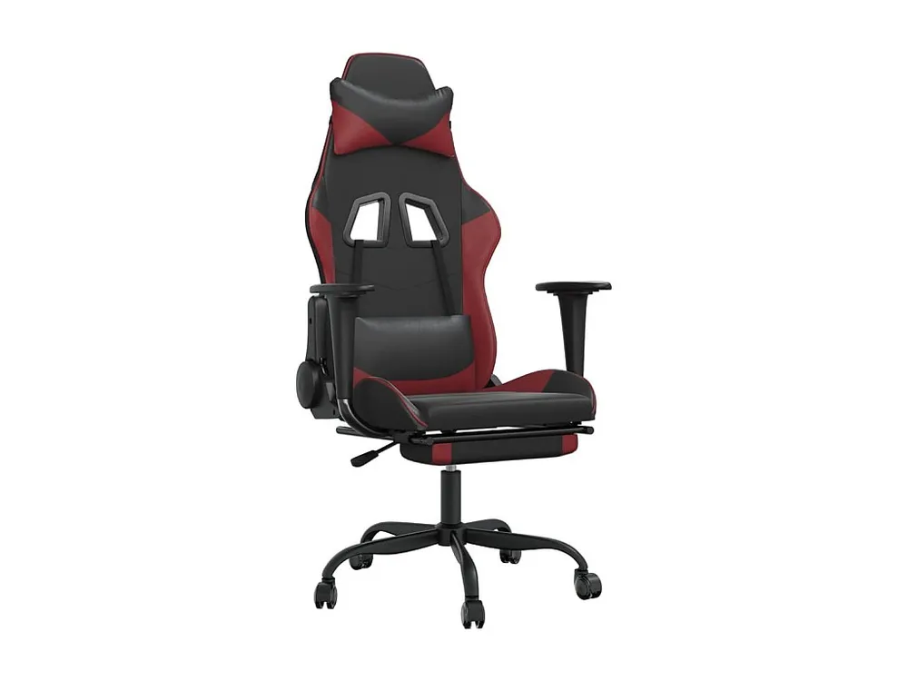 Cadeira gaming +apoio pés couro artificial preto/vermelho tinto