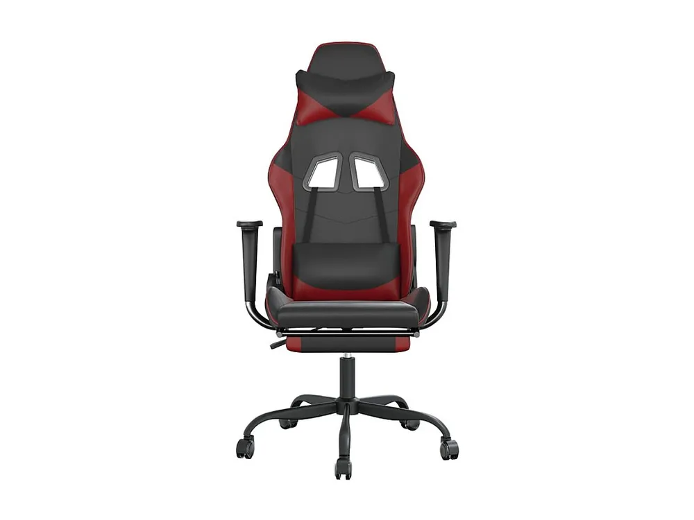 Cadeira gaming +apoio pés couro artificial preto/vermelho tinto
