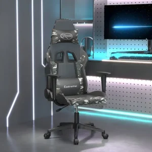Cadeira gaming com apoio pés couro artificial preto e camuflado