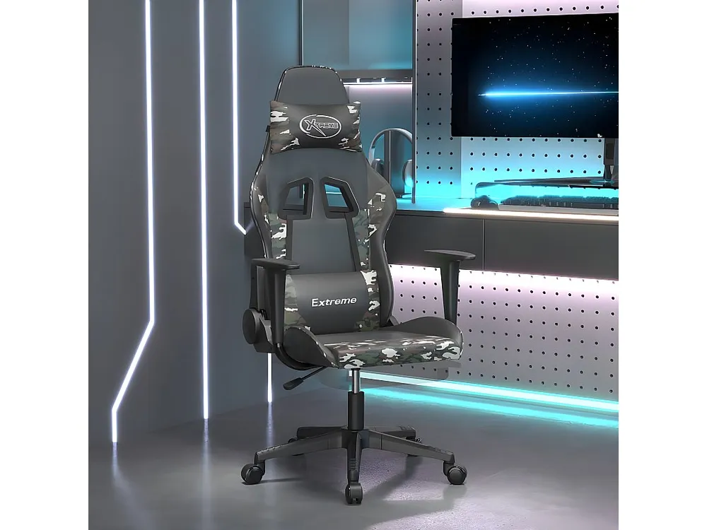 Cadeira gaming com apoio pés couro artificial preto e camuflado