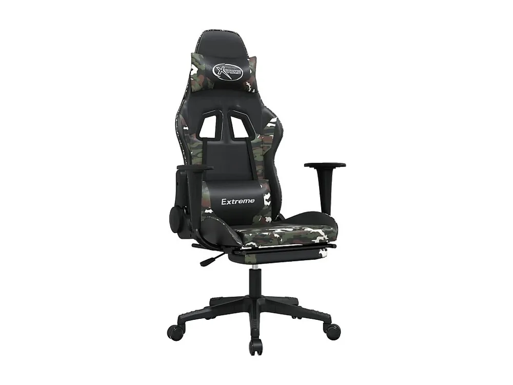 Cadeira gaming com apoio pés couro artificial preto e camuflado