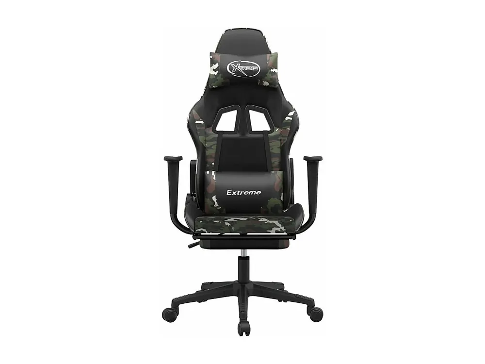 Cadeira gaming com apoio pés couro artificial preto e camuflado