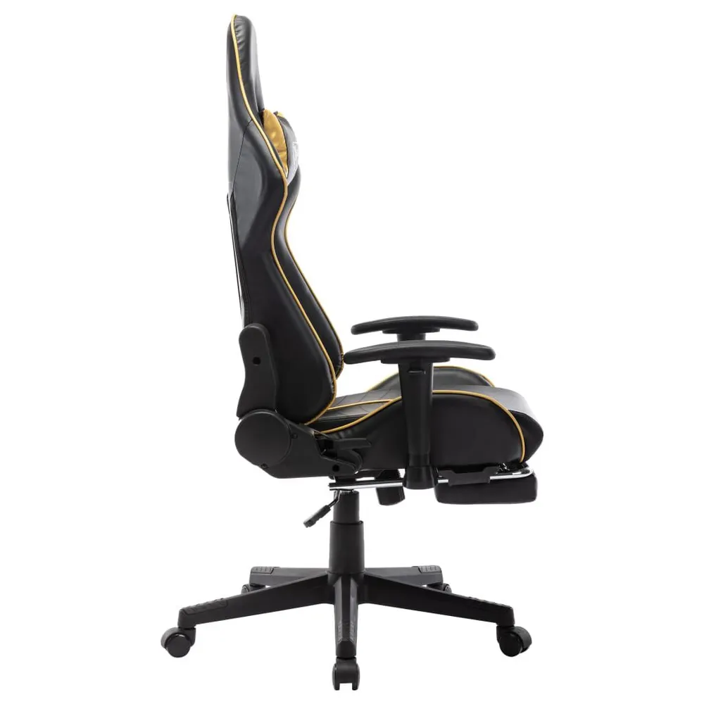 Cadeira gaming com apoio de pés couro artificial preto/dourado