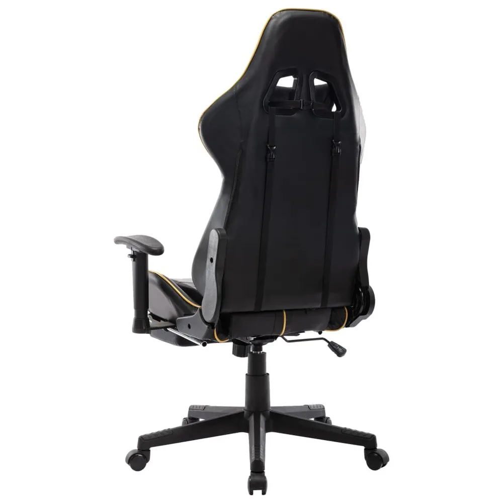 Cadeira gaming com apoio de pés couro artificial preto/dourado