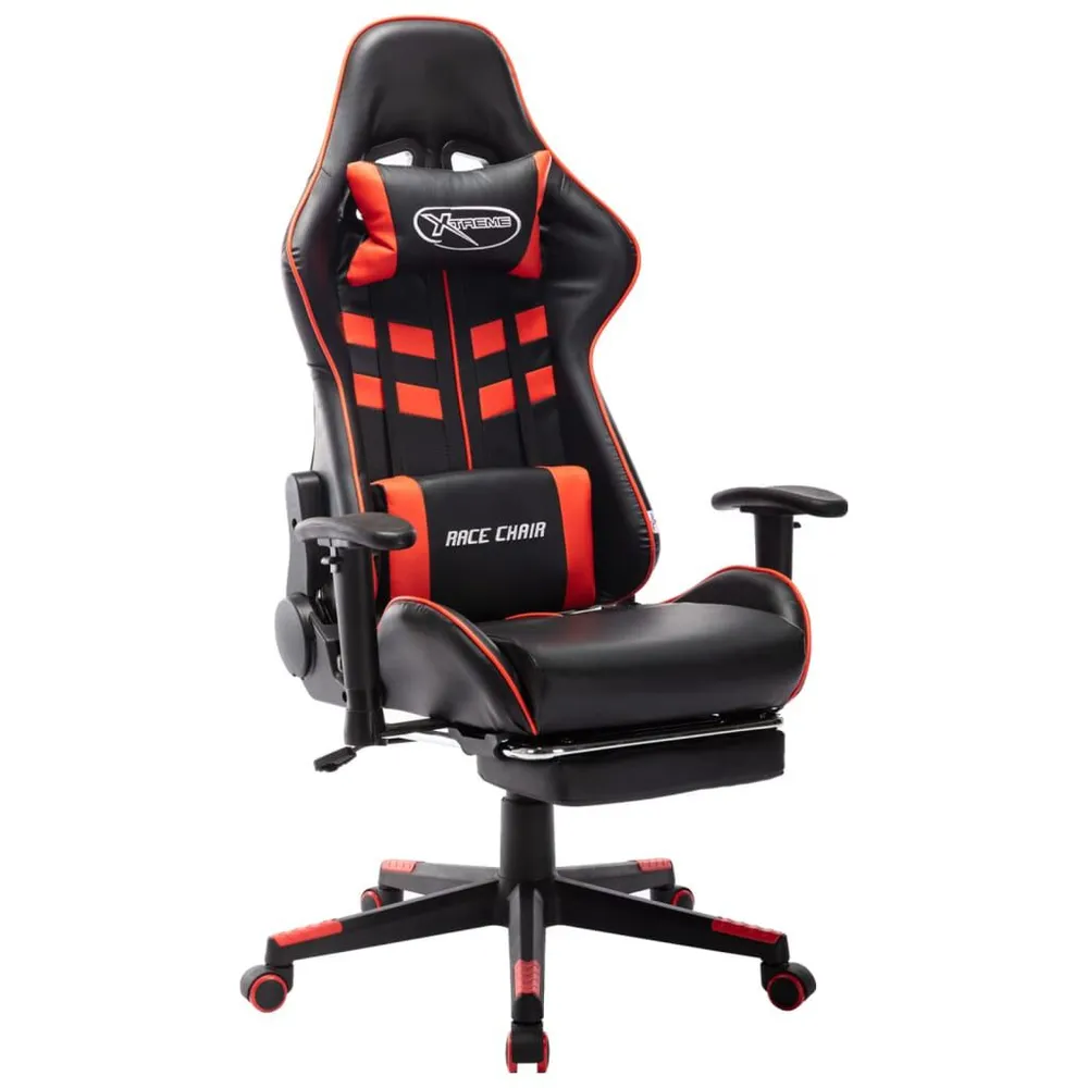 Cadeira gaming com apoio de pés couro artificial preto/vermelho
