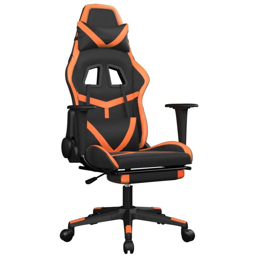 Cadeira gaming com apoio para pés couro artificial preto e laranja