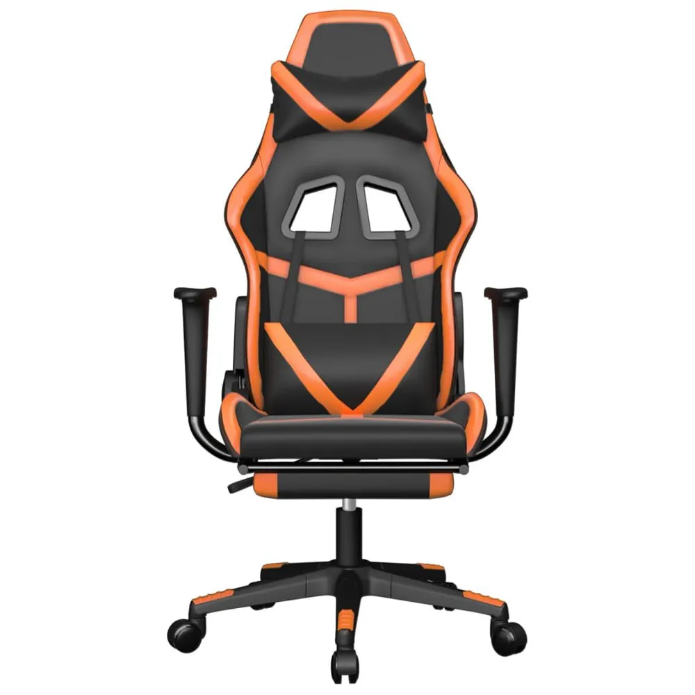 Cadeira gaming com apoio para pés couro artificial preto e laranja