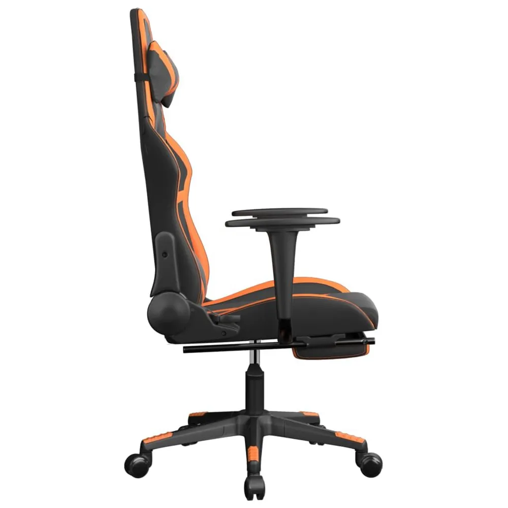 Cadeira gaming com apoio para pés couro artificial preto e laranja