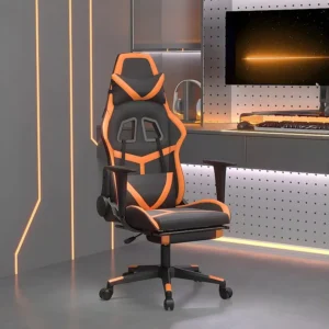 Cadeira gaming com apoio para pés couro artificial preto e laranja