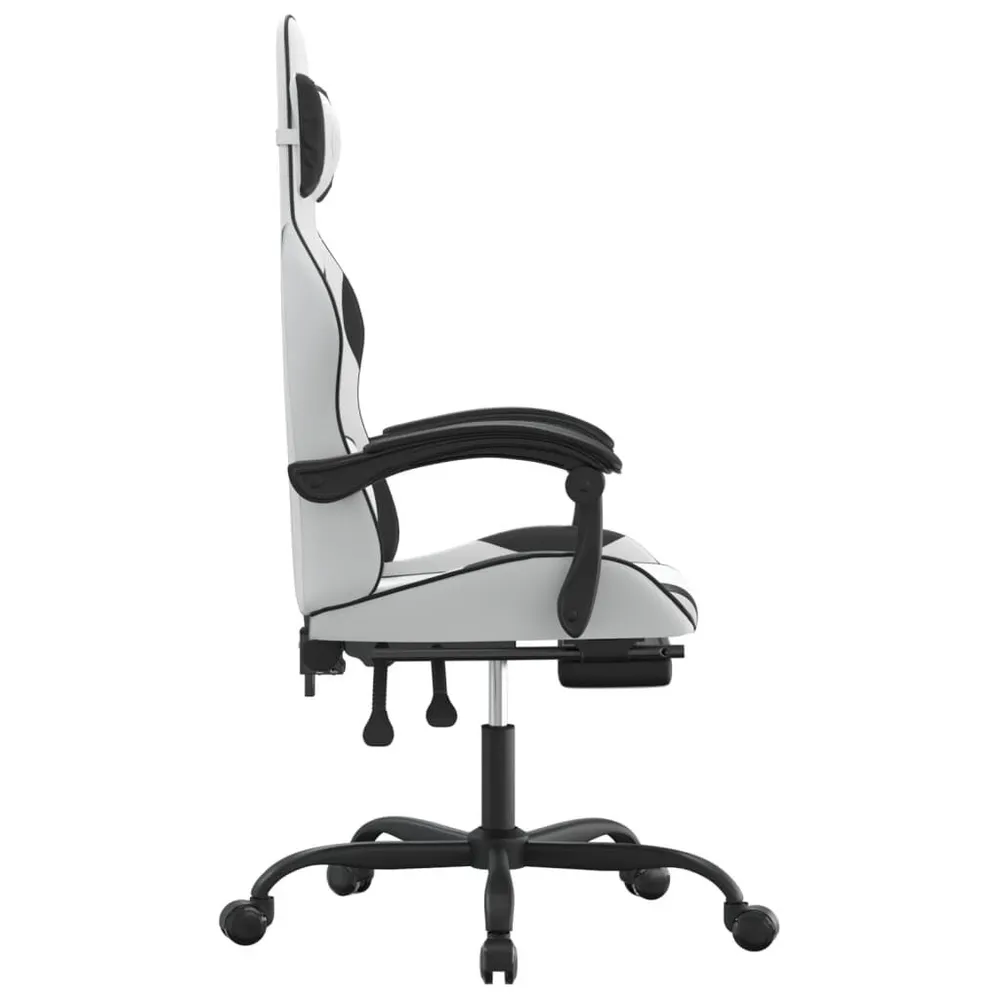 Cadeira gaming com apoio para pés couro artificial preto e branco