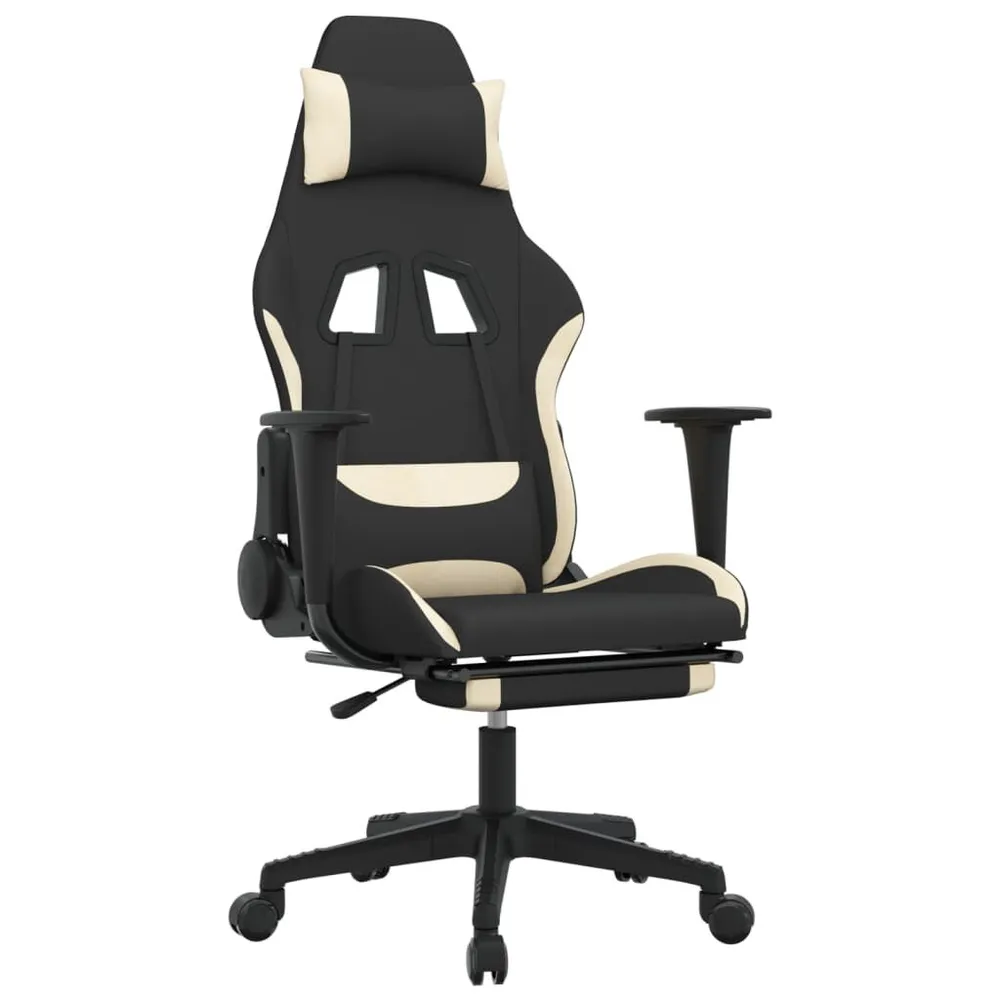 Cadeira de gaming com apoio para os pés tecido preto e creme