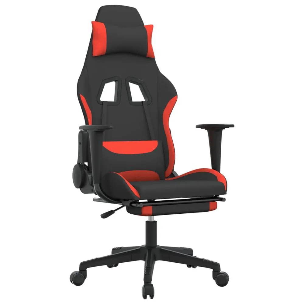 Cadeira de gaming com apoio para os pés tecido preto e vermelho