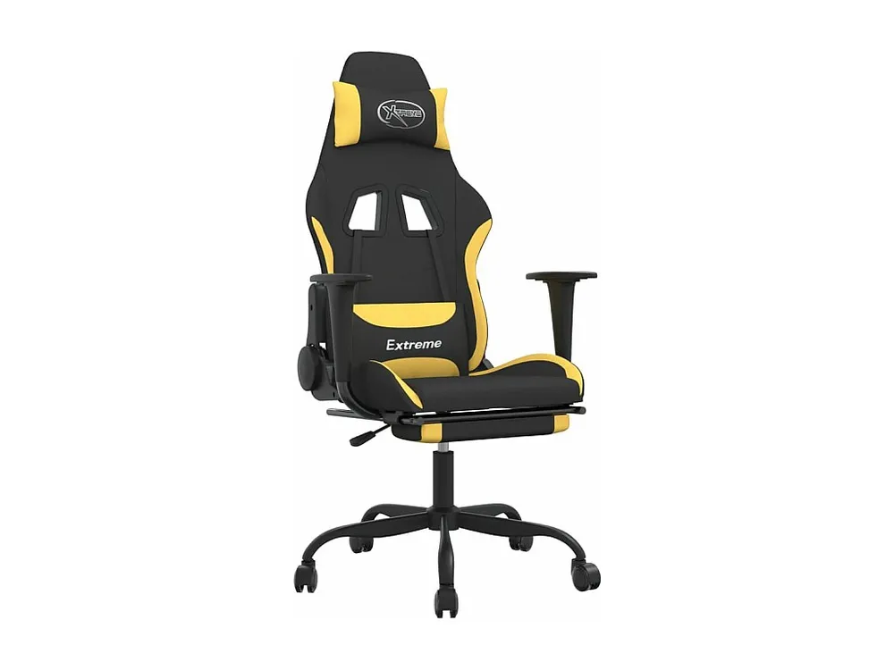 Cadeira de gaming com apoio de pés tecido preto e amarelo