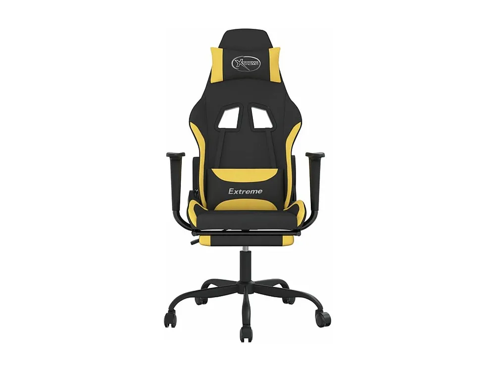 Cadeira de gaming com apoio de pés tecido preto e amarelo