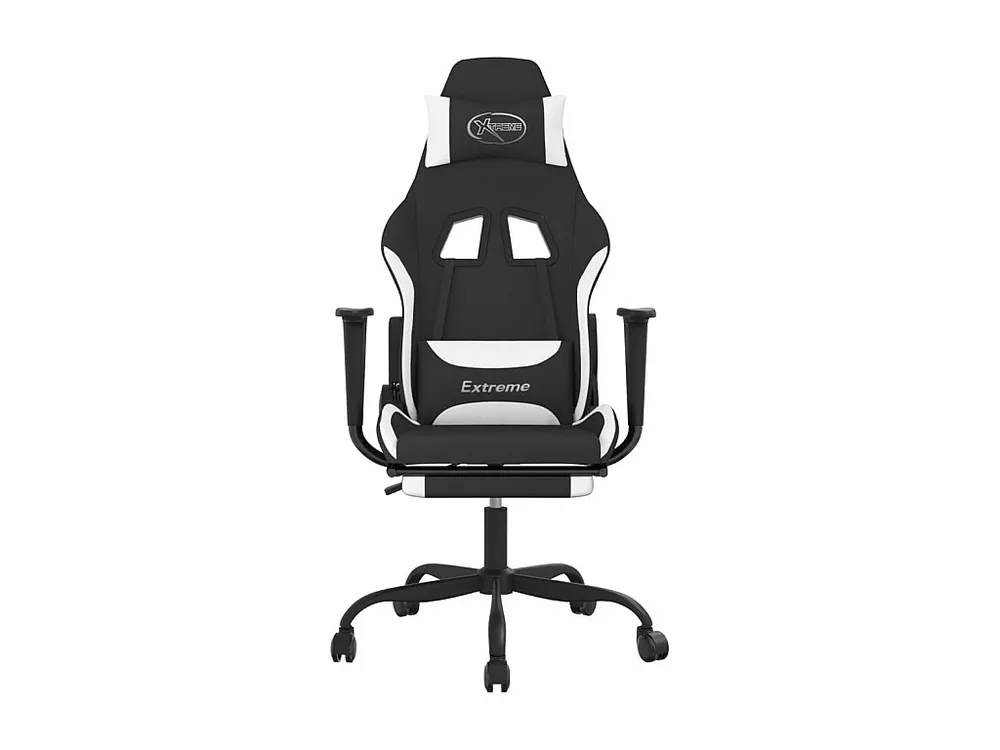 Cadeira de gaming com apoio de pés tecido preto e branco