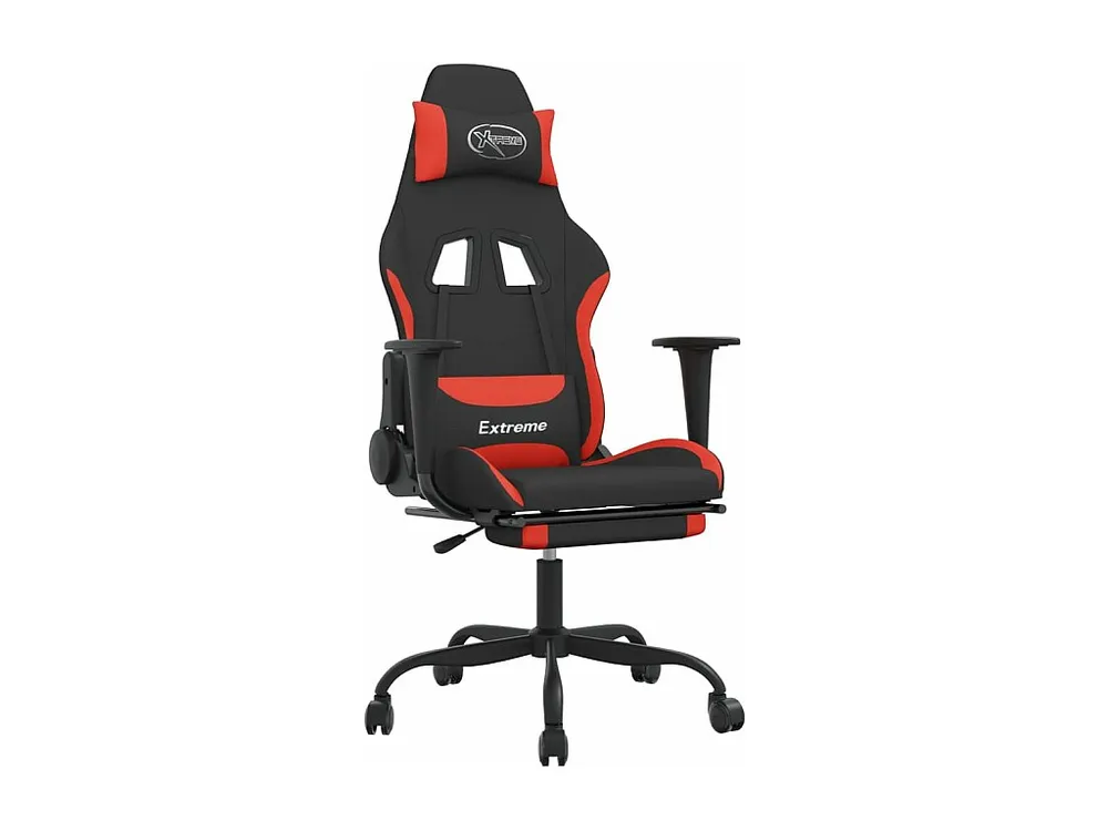 Cadeira de gaming com apoio de pés tecido preto e vermelho