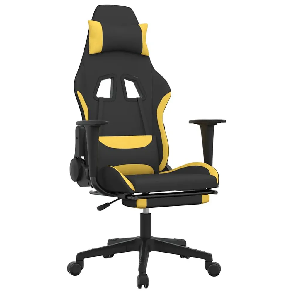 Cadeira de gaming com apoio de pés tecido preto e amarelo