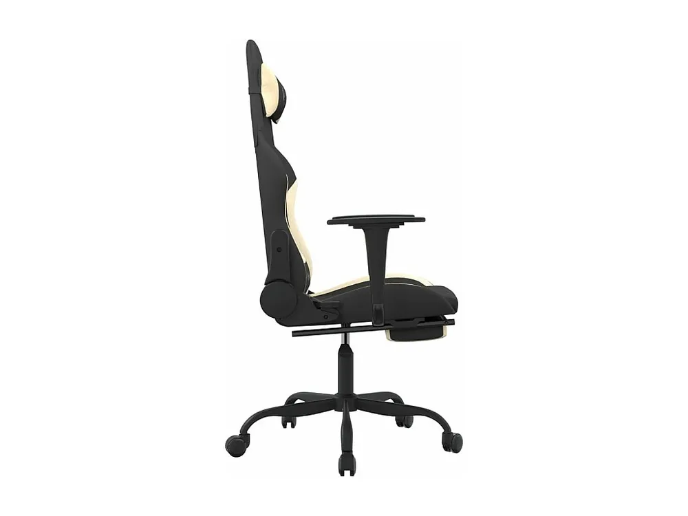 Cadeira de gaming com apoio de pés tecido preto e creme