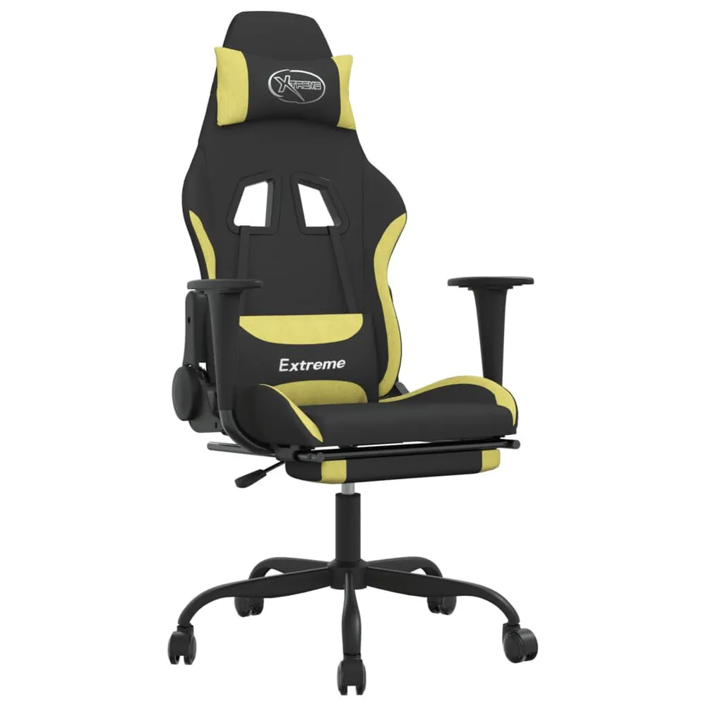 Cadeira de gaming com apoio de pés tecido preto e verde-claro