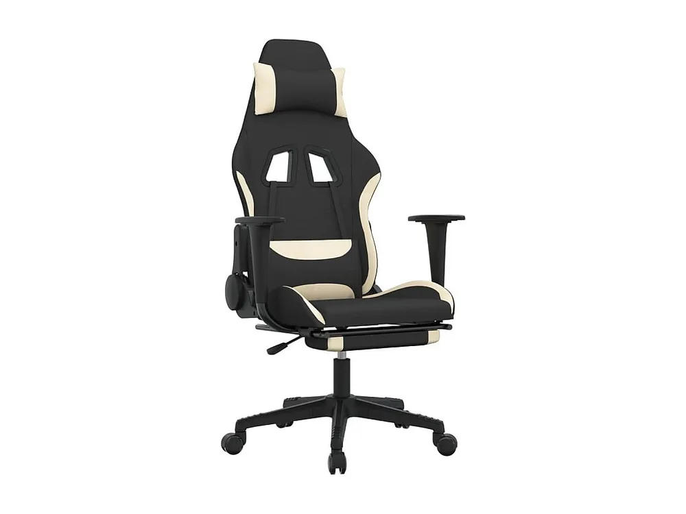 Cadeira de gaming com apoio de pés tecido preto e creme