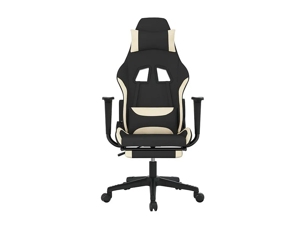 Cadeira de gaming com apoio de pés tecido preto e creme