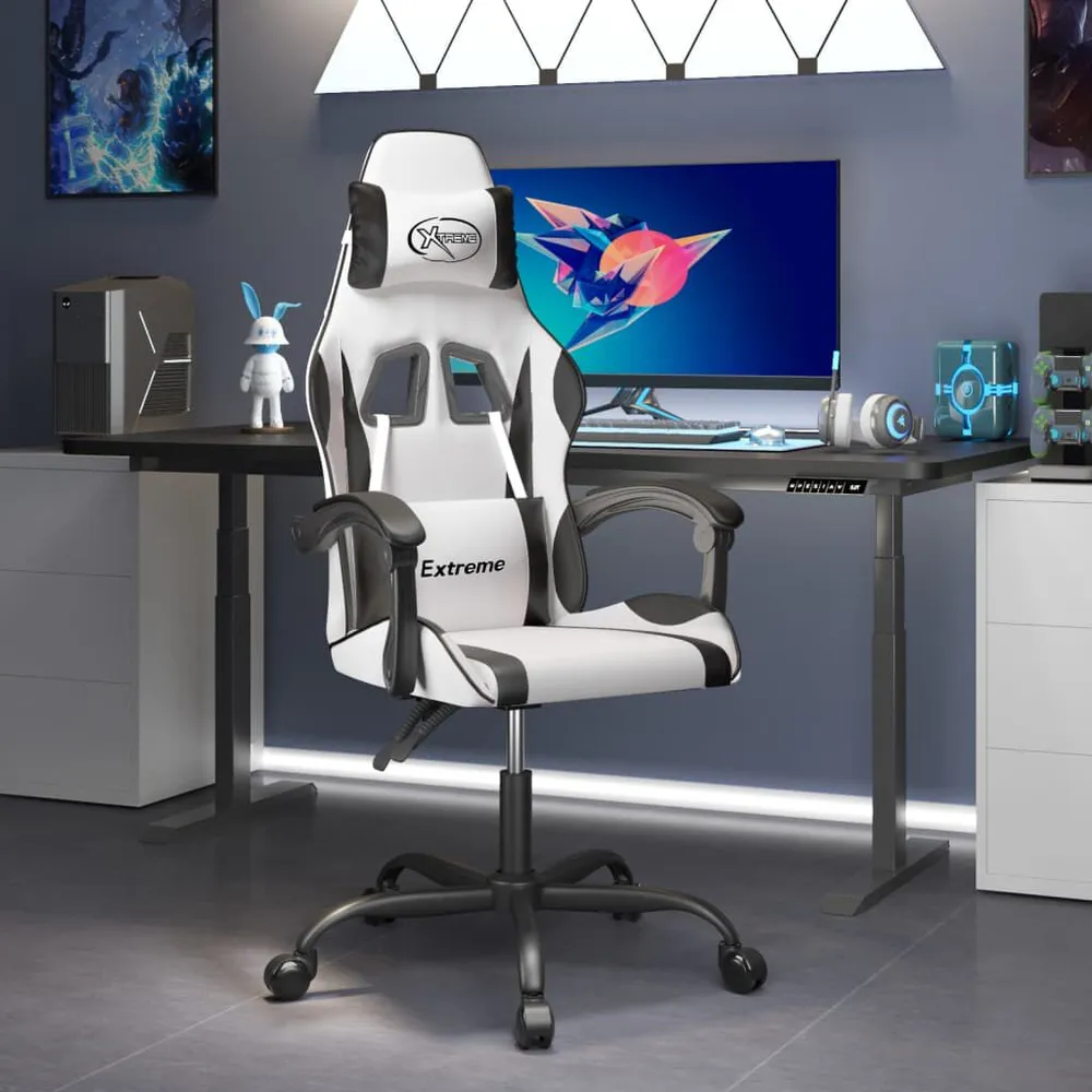 Cadeira gaming couro artificial branco e preto
