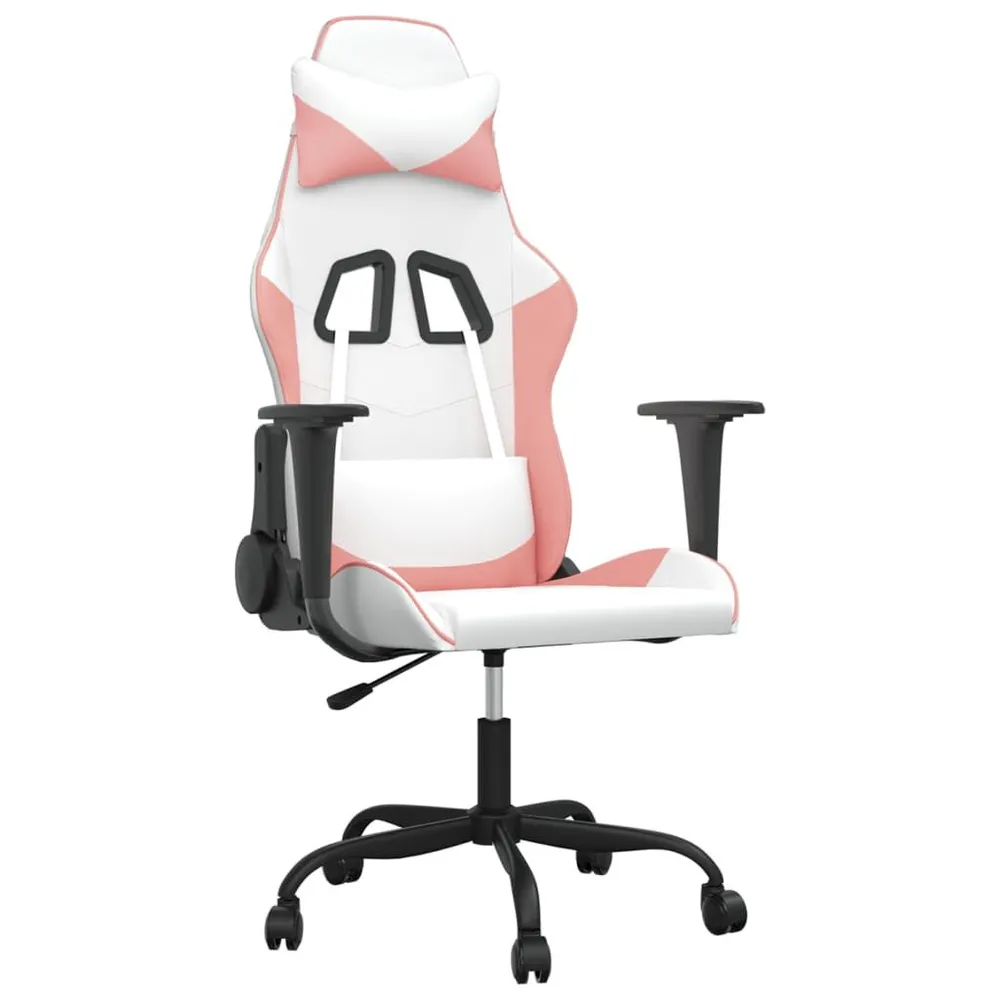 Cadeira gaming couro artificial branco e rosa
