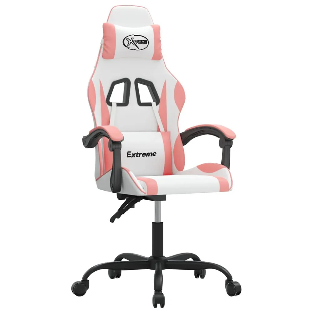 Cadeira gaming couro artificial branco e rosa