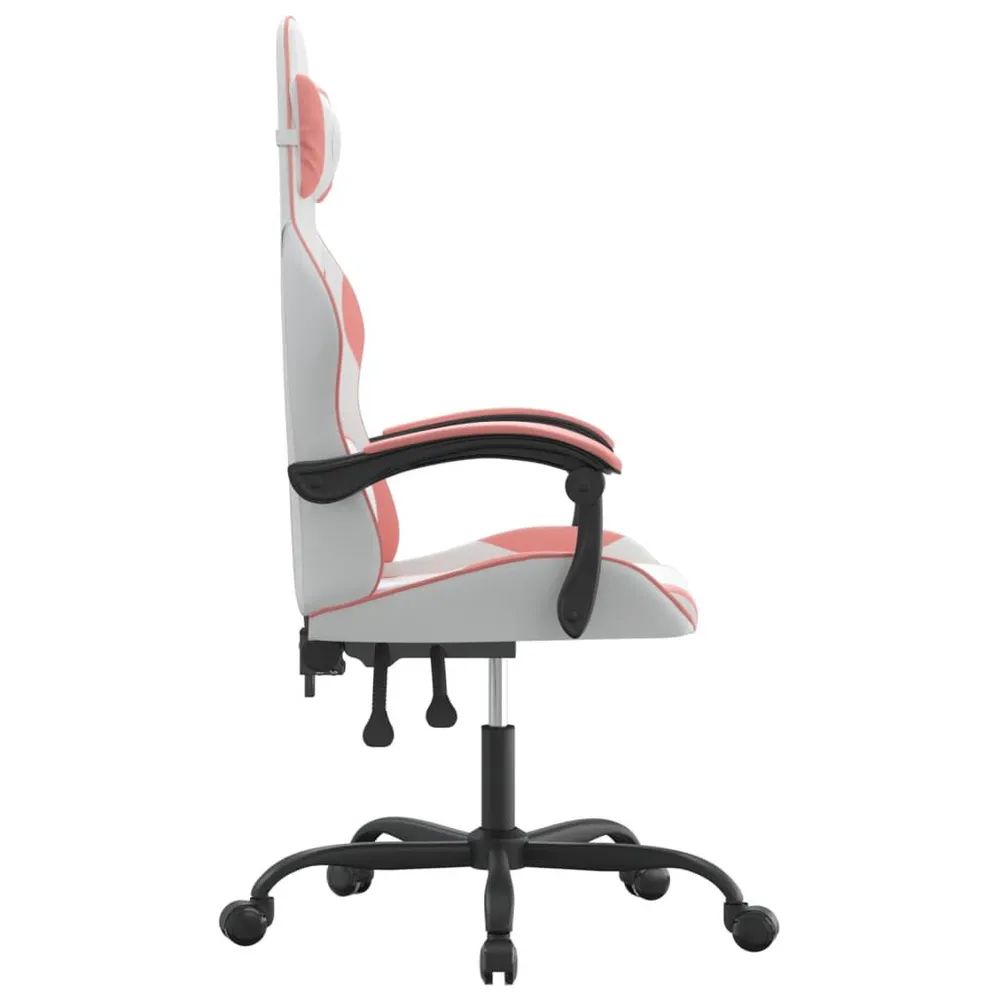 Cadeira gaming couro artificial branco e rosa