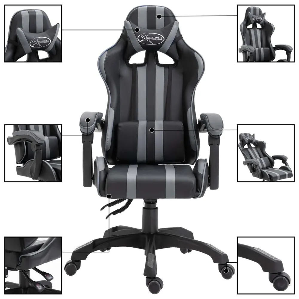 Cadeira de gaming couro artificial cinzento