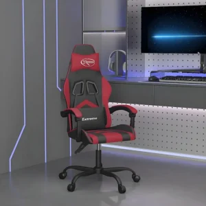 Cadeira gaming couro artificial preto e vermelho tinto