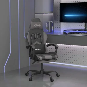 Cadeira gaming giratória com apoio pés couro artif. preto/cinza